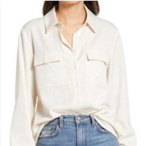 REFORMATION LATTE BUTTON DOWN SHIRT CREAM 100% TENCEL LYOCELL